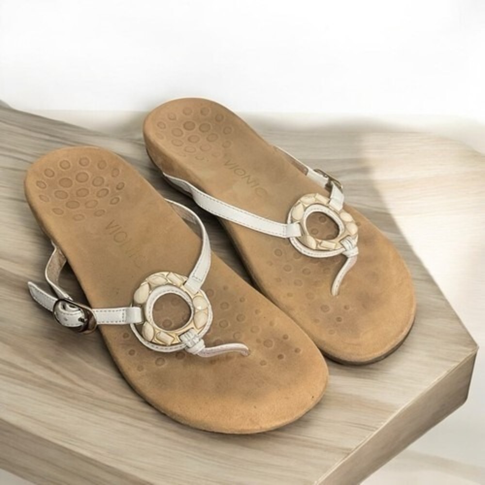 Vionic Karina‎ White Adjustable Strap Thong Flip Flop Sandal Women 8 China